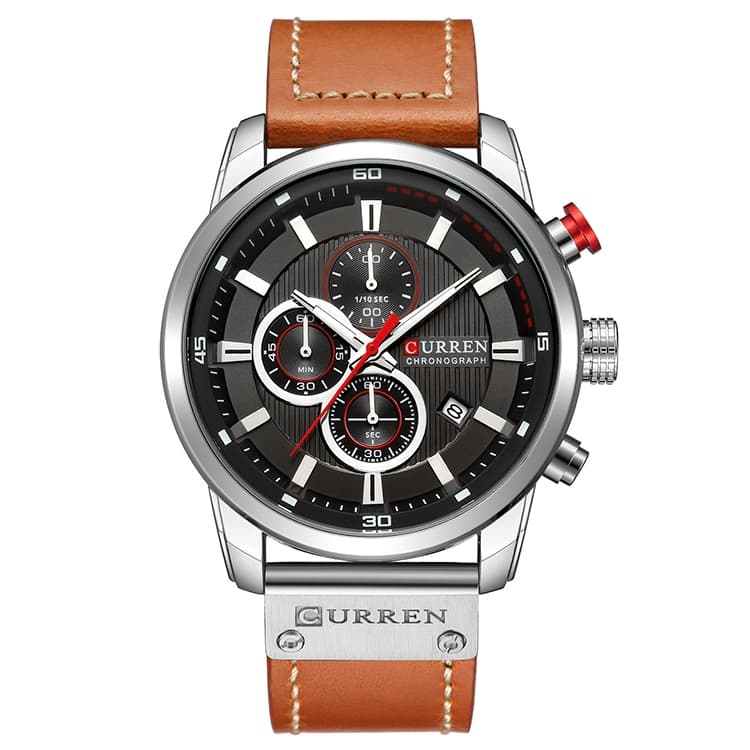 CURREN M8291 Chronograph Watches Casual Leather Watch for Men(White case black face) - Immagine 1