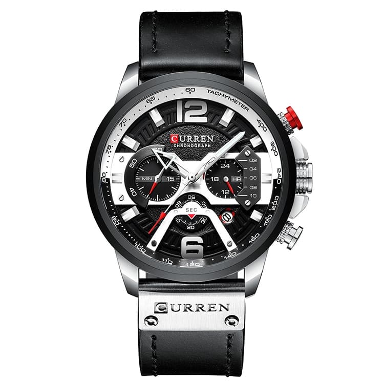 CURREN M8329 Casual Sport Leather Watch for Men(White black) - Immagine 1