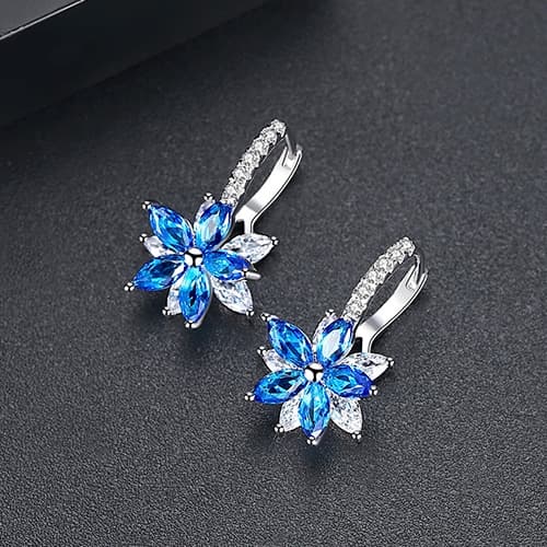 Orecchini a fiore in pietra trasparente, romantici e carini, semplici e pratici, in rame con zirconi cubici (blu) - Immagine 1
