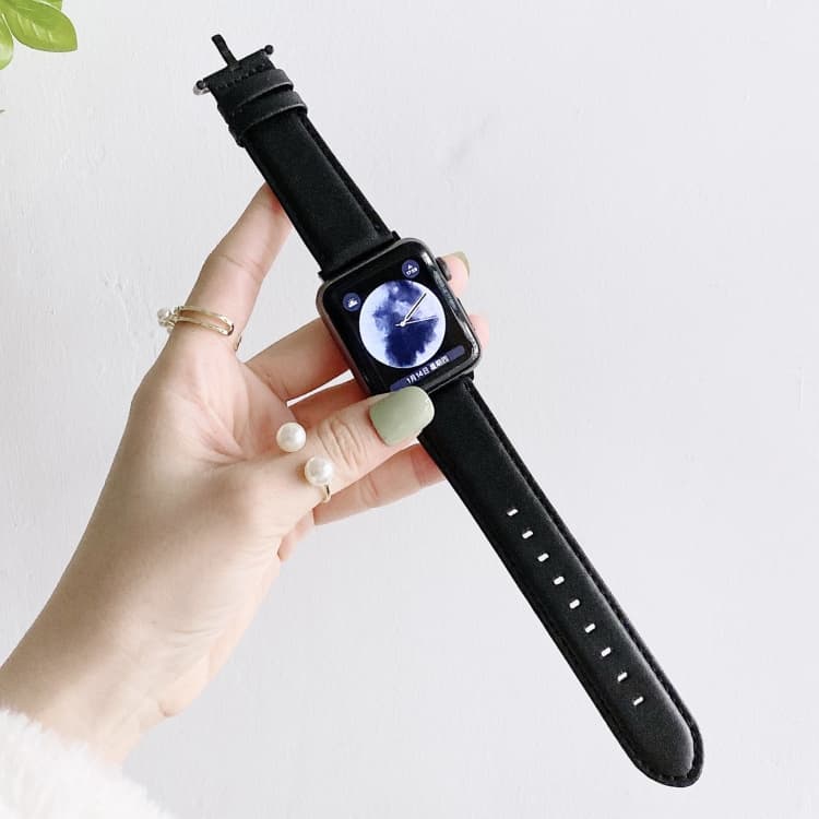 Cinturino per orologio con fibbia a carattere D e texture liscia per Apple Watch Ultra 49mm e Watch Ultra 2 49mm / Series 9&8&7 45mm / SE 3&SE 2&6&SE&5&4 44mm / 3&2&1 42mm (Nero) - Immagine 1