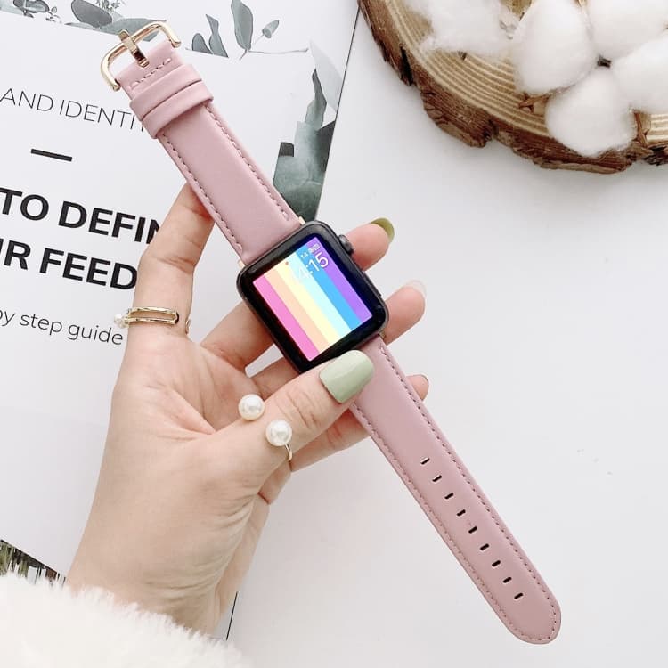 Cinturino per orologio con fibbia a carattere D e texture liscia per Apple Watch Ultra 49mm e Watch Ultra 2 49mm / Series 9&8&7 45mm / SE 3&SE 2&6&SE&5&4 44mm / 3&2&1 42mm (Rosa) - Immagine 1