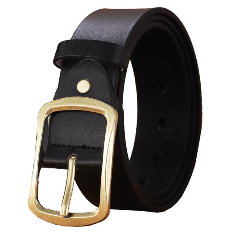 Cintura Dandali 120cm Uomo in Pelle Gommatura con Fibbia a Perno in Lega, Stile: Fibbia Sole Dorato (Nero) - Immagine 1