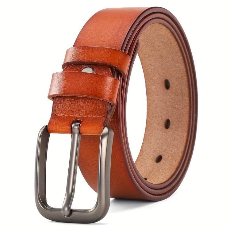 Cintura uomo Dandali in pelle antica con fibbia a spillo, casual e semplice, lunghezza: 115 cm (marrone) - Immagine 1