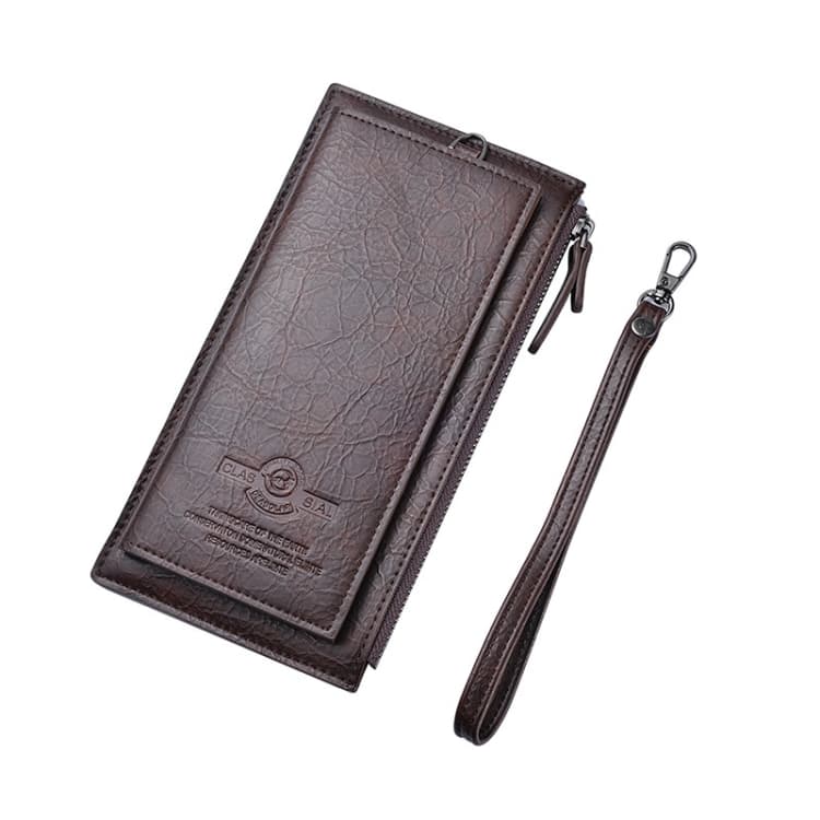 DEABOLAR Men Long Wallet Retro PU Soft Leather Hand Strap Clutch Mobile Phone Bag(Dark Brown) - Immagine 1