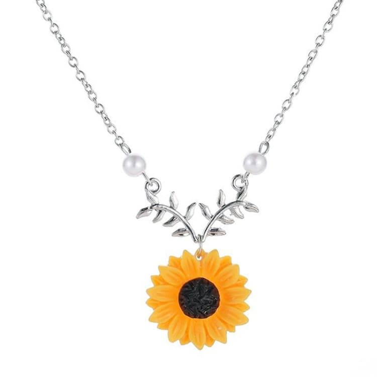 Collana con ciondolo Girasole Delicato Donne Creative Imitazione Perle Gioielli Collana (Argento) - Immagine 1