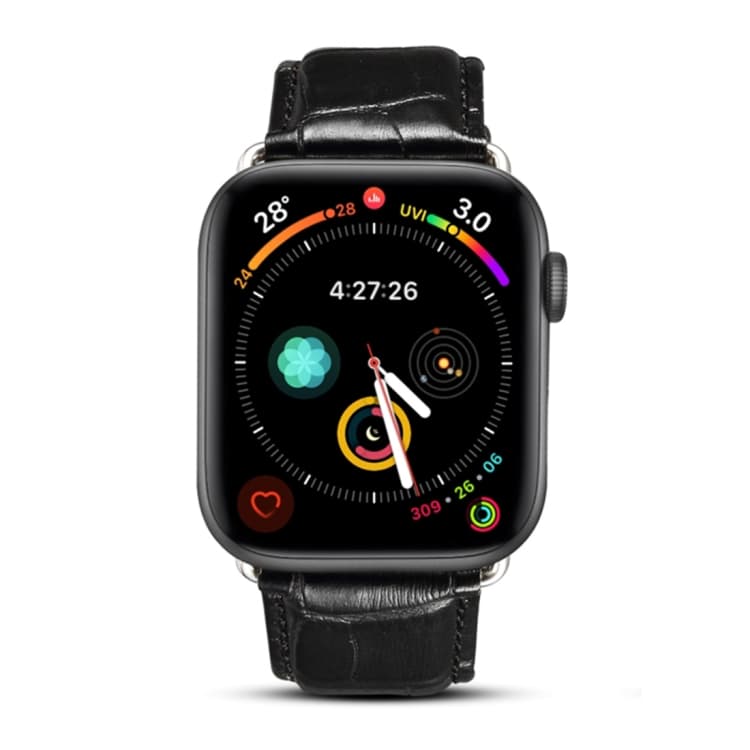 Cinturino in pelle di mucca con grana di coccodrillo Denior per Apple Watch Serie 7 41mm / 6 & SE & 5 & 4 40mm / 3 & 2 & 1 38mm (Nero) - Immagine 1