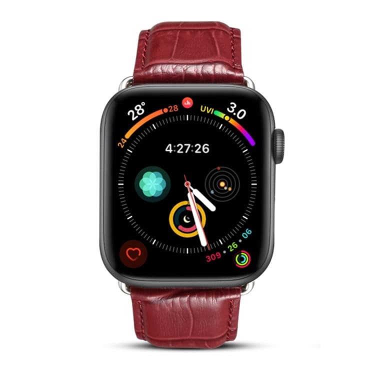 Cinturino in pelle di mucca con grana di coccodrillo Denior per Apple Watch Ultra 49mm e Watch Ultra 2 49mm / Series 10 46mm / 9&8&7 45mm / SE 3&SE 2&6&SE&5&4 44mm / 3&2&1 42mm (Rosso Scuro) - Immagine 1