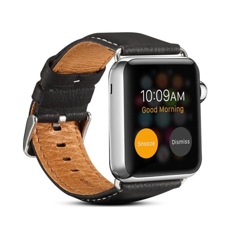 Cinturino in pelle per orologio di lusso Denior Environmental per Apple Watch Series 7 45mm / 6 & SE & 5 & 4 44mm / 3 & 2 & 1 42mm (Nero) - Immagine 1