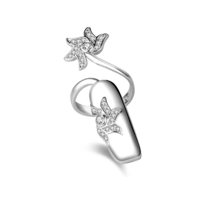 Gioiello Anello Aperto con Cappuccio per Unghie a Diamante, Colore: Argento per Dito Medio - Immagine 1