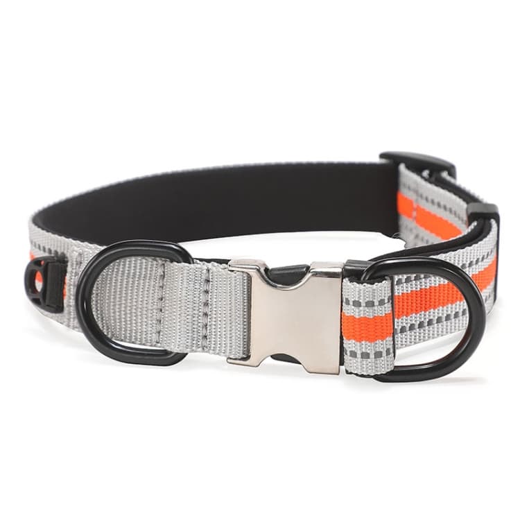 Collare riflettente in nylon per cani, specifica: S (fibbia arancione argento) - Immagine 1