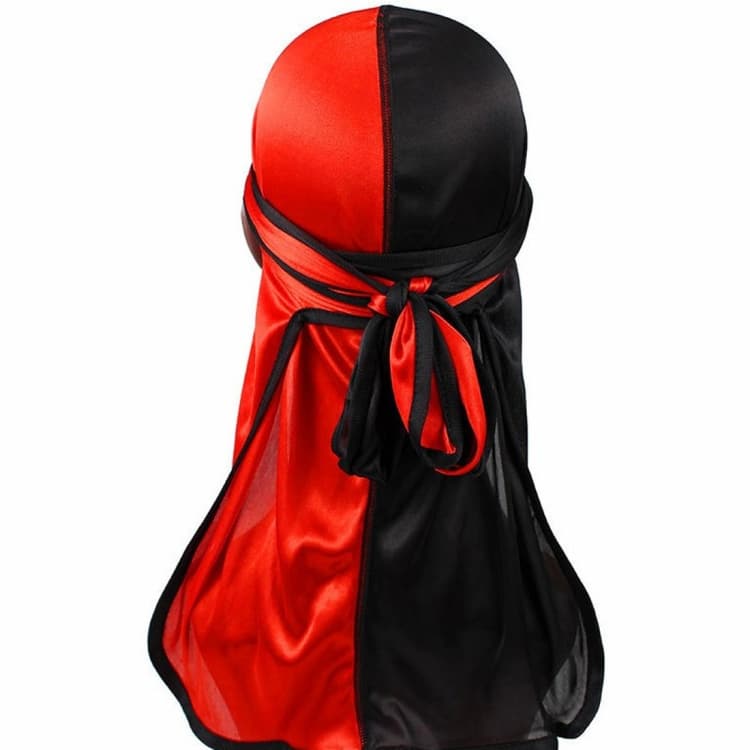 Double-coloured Silk Satin Long-tailed Pirate Hat Turban Cap Chemotherapy Cap (Black Red) - Immagine 1