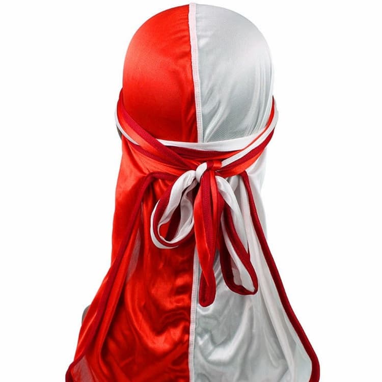 Double-coloured Silk Satin Long-tailed Pirate Hat Turban Cap Chemotherapy Cap (Red + White) - Immagine 1