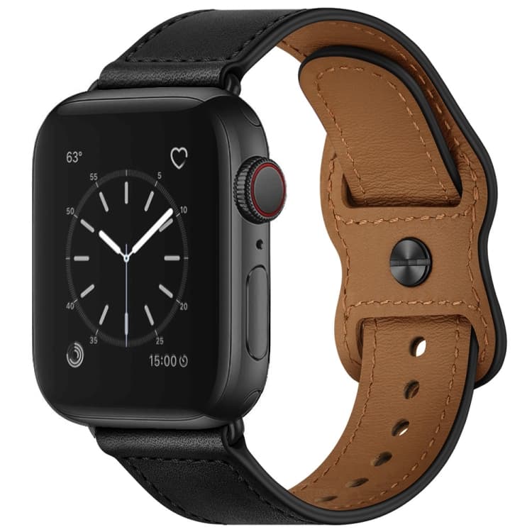 Cinturino per orologio in pelle a doppio foro per Apple Watch Ultra 49mm e Watch Ultra 2 49mm / Series 9&8&7 45mm / SE 3&SE 2&6&SE&5&4 44mm / 3&2&1 42mm (Nero) - Immagine 1