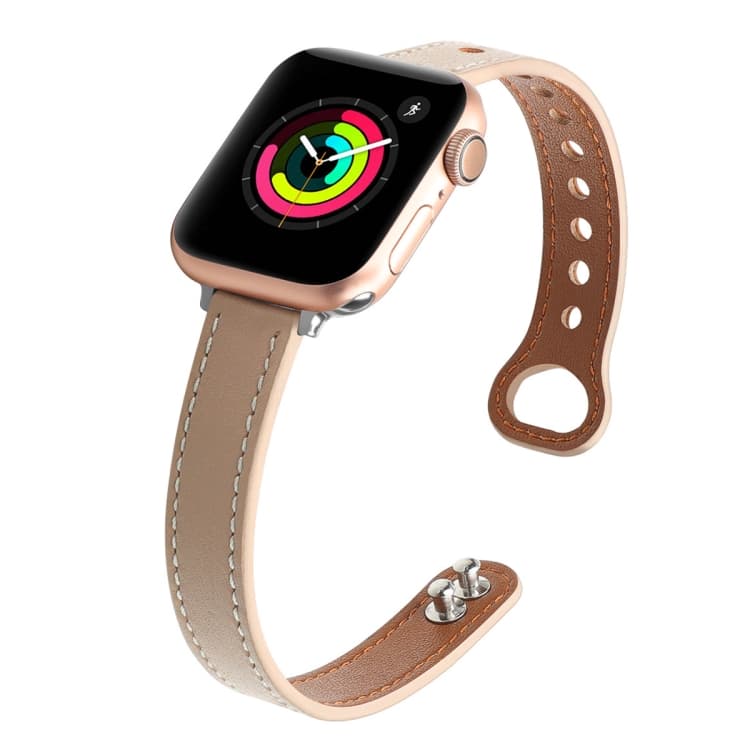 Cinturino in pelle con doppio chiodo per Apple Watch Serie 7 45mm / 6 & SE & 5 & 4 44mm / 3 & 2 & 1 42mm (Albicocca) - Immagine 1