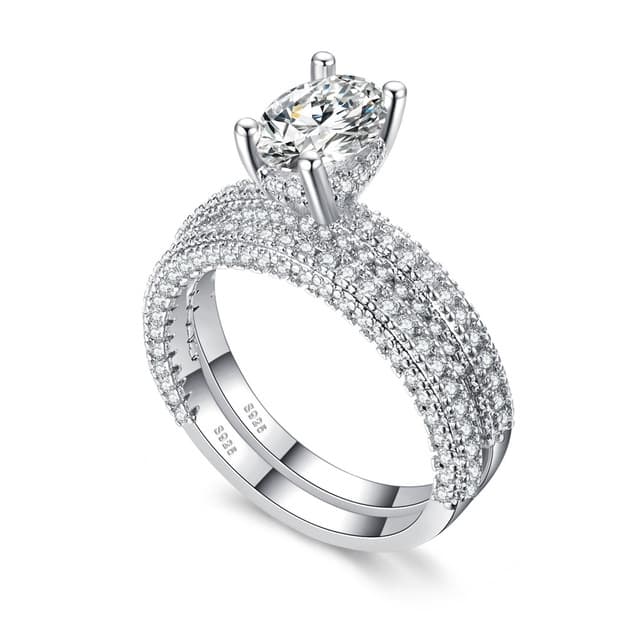Anello di fidanzamento moda donna doppia fila con zirconi cubici, misura anello: 10 (argento a forma di uovo) - Immagine 1