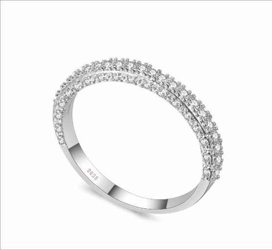 Anello di fidanzamento moda donna con zirconi cubici doppia fila, misura anello:7 (anello in oro bianco) - Immagine 1