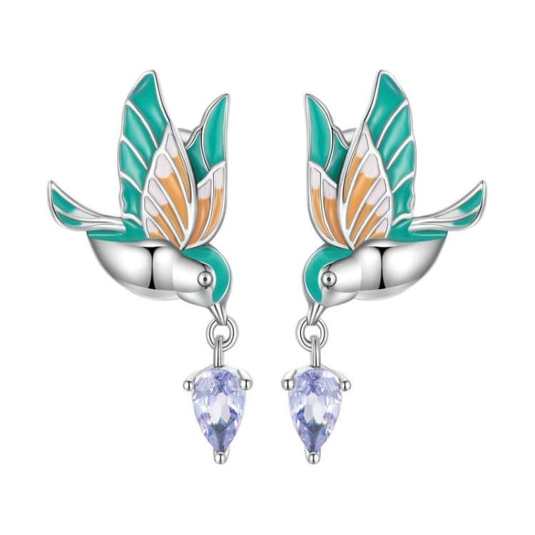 Set di orecchini e anello Kingfisher in argento 925 con goccia d'olio, stile: orecchini - Immagine 1