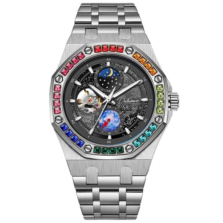 Dulunwe 6030F 30m Waterproof Luminous Mechanical Watch, Color: Steel Strap Black - Immagine 1