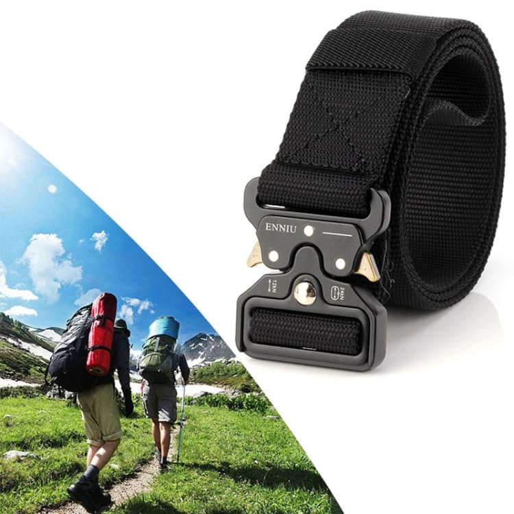 Cintura in nylon casual da esterno con fibbia a serpente larga 3,8 cm ENNIU, cintura da allenamento multifunzione regolabile (Nera) - Immagine 1