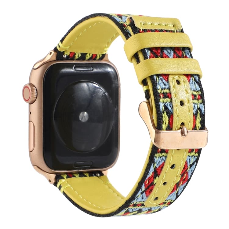 Cinturino in pelle etnico per Apple Watch Series 7 41mm / 6 & SE & 5 & 4 40mm / 3 & 2 & 1 38mm (Giallo) - Immagine 1