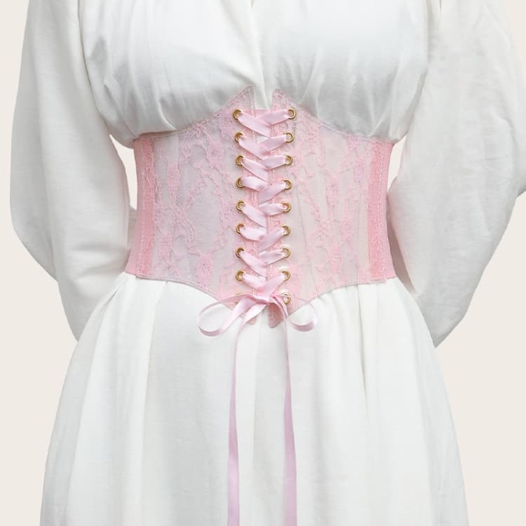 Cintura elastica a fascia larga decorativa in pizzo per camicia (Rosa) - Immagine 1