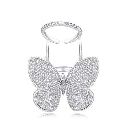 Anello a forma di farfalla regolabile con diamante per donna, taglia anello:7 (platino) - Immagine 1