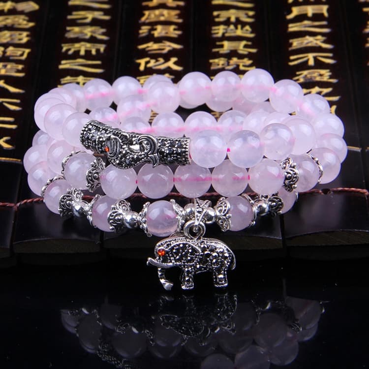 Bracciale con perle di granato, accessorio di gioielleria moda (cristallo rosa, elefante e pesce) - Immagine 1