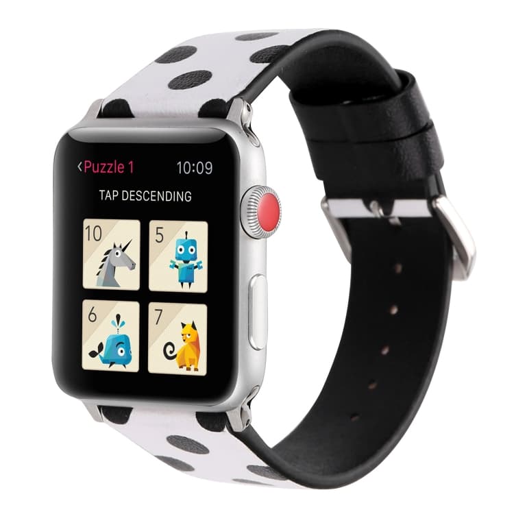 Cinturino per Orologio in Pelle Serie Fashion Wave Dot per Apple Watch Series 9&8&7 41mm / SE 3&SE 2&6&SE&5&4 40mm / 3&2&1 38mm (Punti Onda Neri su Bianco) - Immagine 1