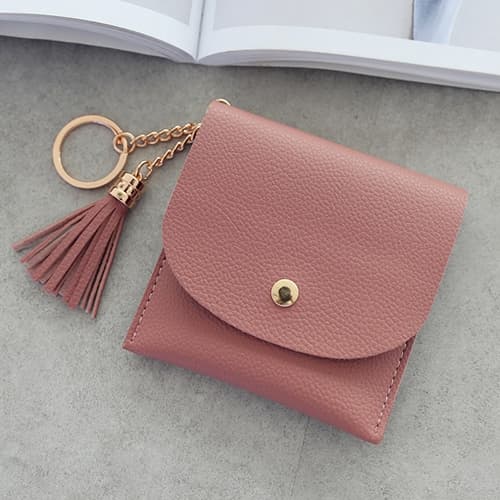 Fashion Women Wallet Short Leather Mini Casual ID Card Holders Bags Ladies Coin Clutch Tassel Bag(Dark Pink) - Immagine 1