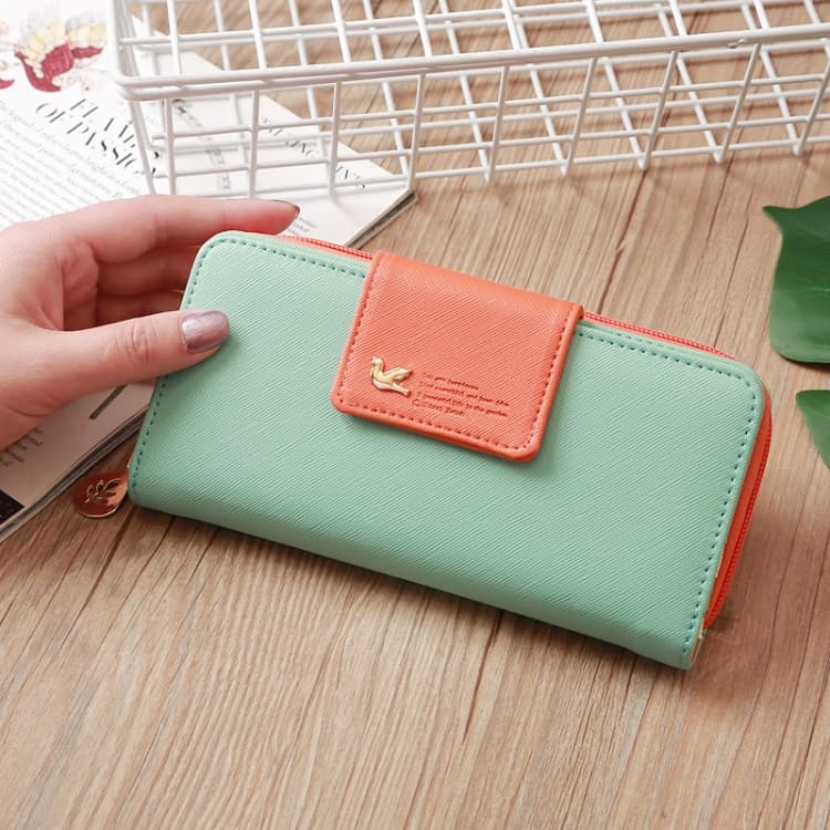 Flying Bird Two Fold Wallet Lady Long Wallet Zipper Mobile Phone Bag Large Capacity Card Holder(Light Green) - Immagine 1