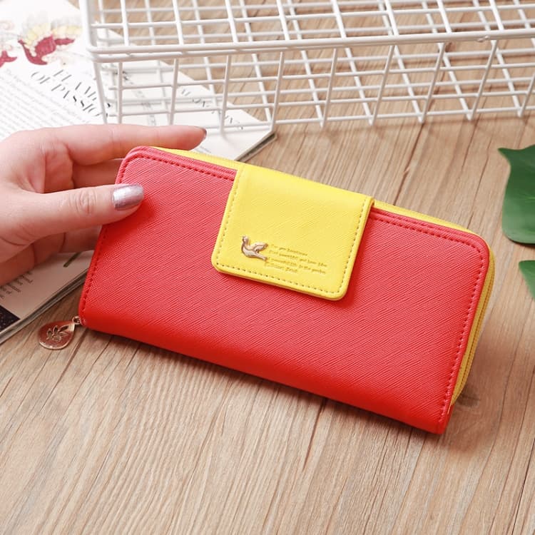 Flying Bird Two Fold Wallet Lady Long Wallet Zipper Mobile Phone Bag Large Capacity Card Holder(Red) - Immagine 1