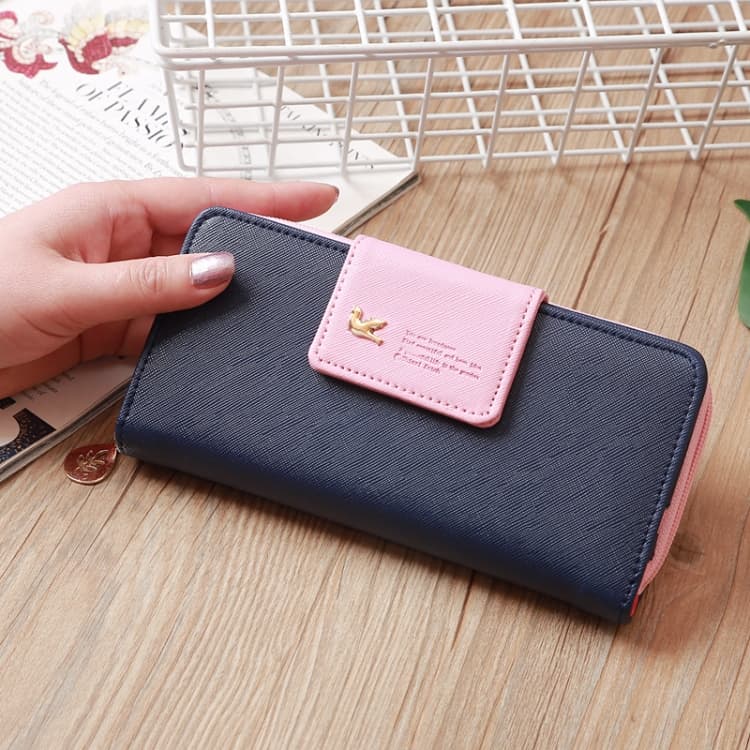 Flying Bird Two Fold Wallet Lady Long Wallet Zipper Mobile Phone Bag Large Capacity Card Holder(Royal Blue) - Immagine 1