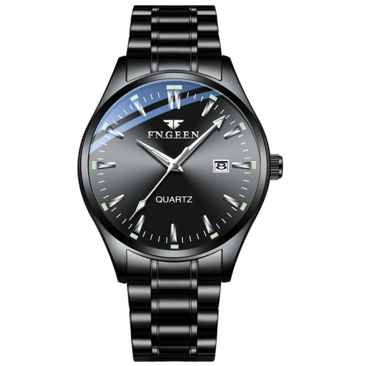 FNGEEN 2111 Men Simple Luminous Calendar Quartz Watch(Black Steel Black Surface) - Immagine 1