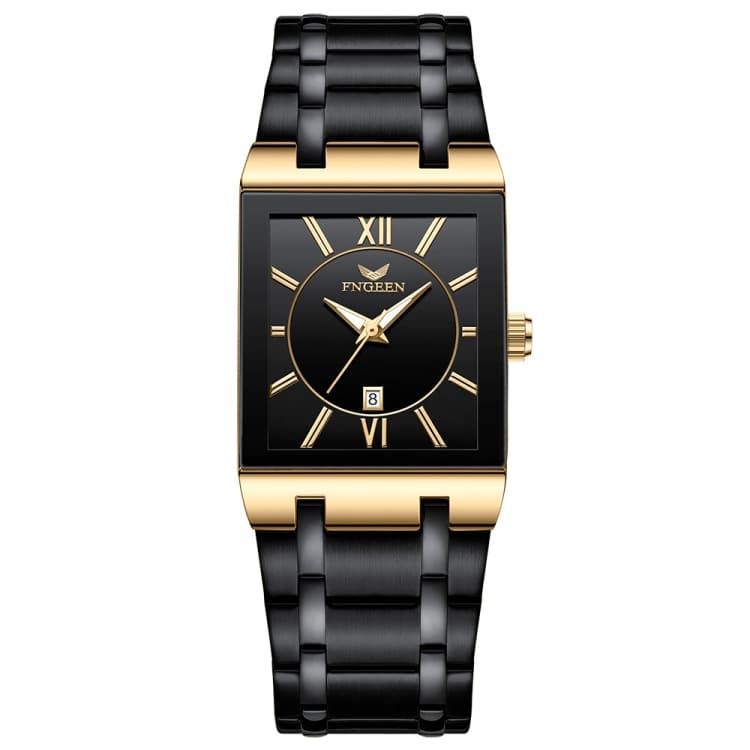 FNGEEN 3627 Waterproof Calendar Men Square Watch(Black Belt Gold Shell Black Surface) - Immagine 1