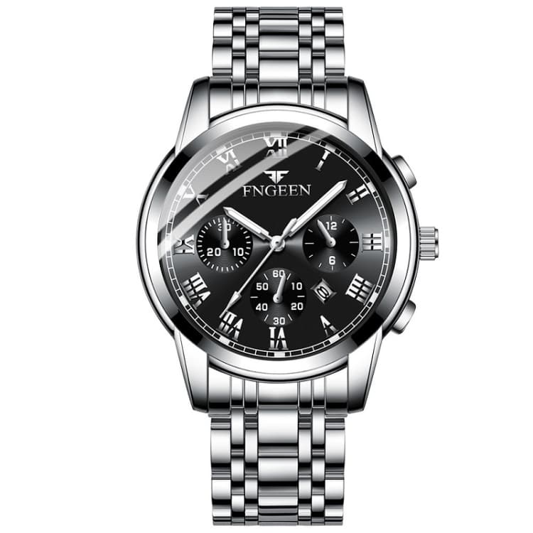 FNGEEN 4006 Men Trendy Waterproof Quartz Watch(White Steel Black Surface) - Immagine 1
