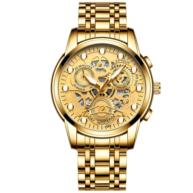 FNGEEN 4088 Men Hollow Quartz Watch Student Waterproof Luminous Watch(Full Gold Gold Surface) - Immagine 1