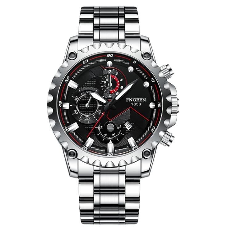 FNGEEN 5757 Men Waterproof Sports Fashion Stainless Steel Watch(White Steel Black Surface) - Immagine 1
