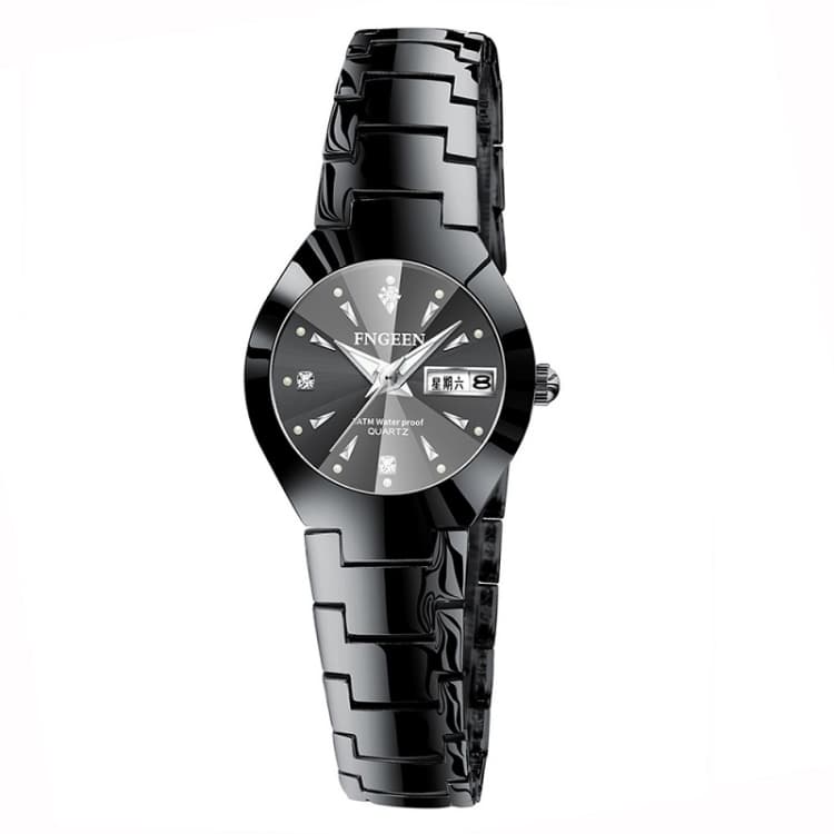 FNGEEN 5808 Orologio da donna in acciaio moda con cinturino in acciaio e movimento al quarzo (Acciaio nero, quadrante nero) - Immagine 1