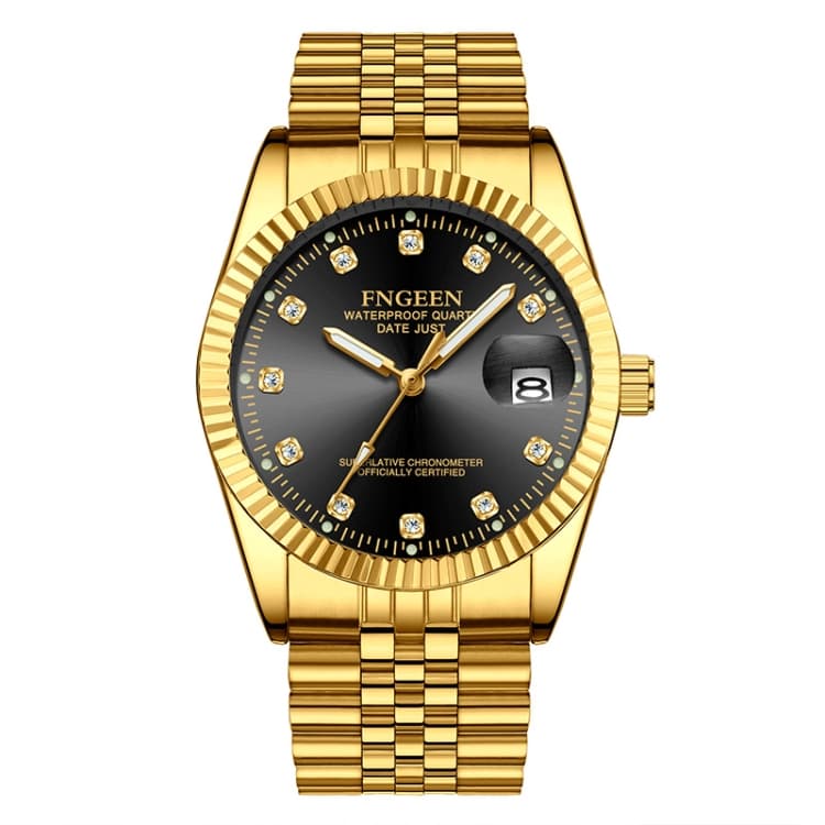 FNGEEN 7008 Men Fashion Diamond Dial Watch Couple Watch(Full Gold Black Surface) - Immagine 1