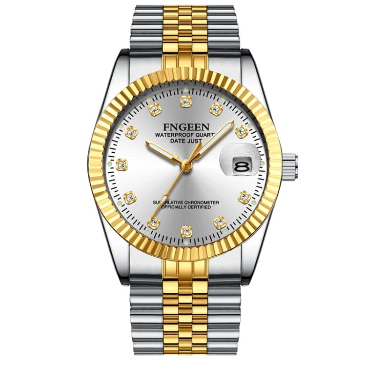 FNGEEN 7008 Men Fashion Diamond Dial Watch Couple Watch(Golden White Surface) - Immagine 1