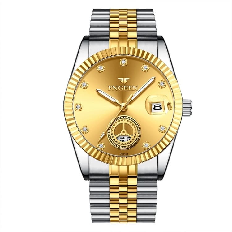 FNGEEN 7010 Middle-Aged and Elderly Men Luminous Calendar Quartz Watch(Between Gold Golden Surface) - Immagine 1