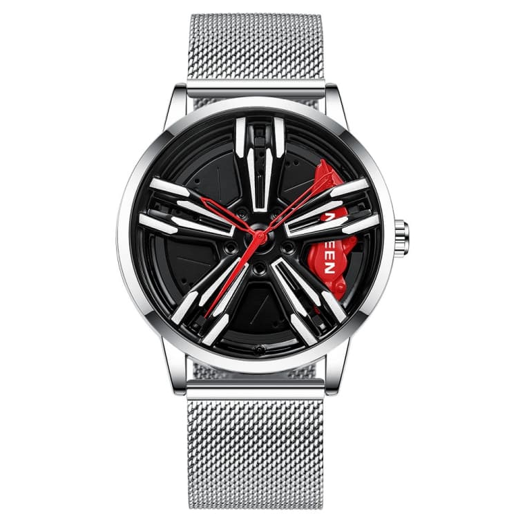 FNGEEN L001 Motorcycle Element Wheel Metal Men Watch(White Net White Steel Red Surface) - Immagine 1