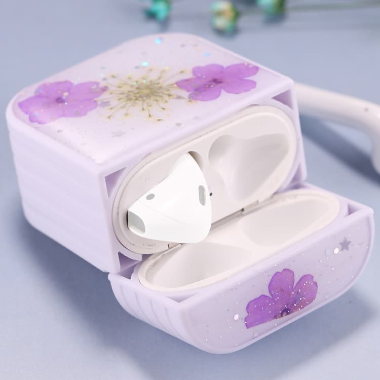 Custodia protettiva per auricolari wireless AirPods 1/2 con motivo floreale per donne (viola) - Immagine 1
