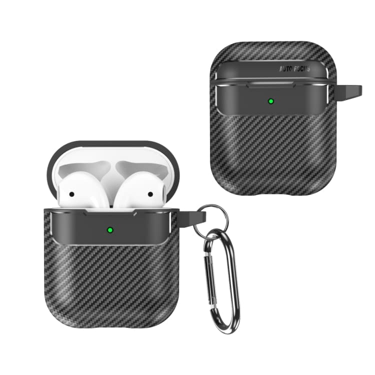 Custodia protettiva antigoccia in fibra di carbonio per AirPods 1/2 (Nero) - Immagine 1
