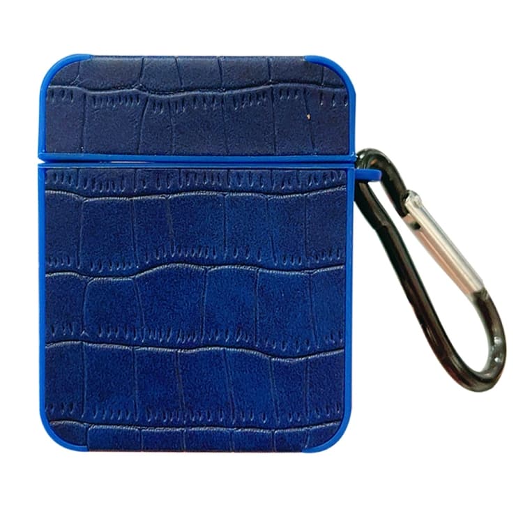 Custodia per auricolari in pelle di coccodrillo con motivo quadrato per AirPods 1/2 (Blu) - Immagine 1