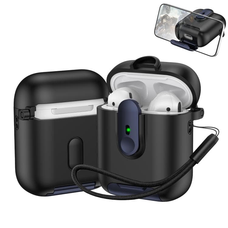 Supporto per auricolari wireless con custodia integrata per AirPods 1/2 con laccetto (Nero Blu Scuro) - Immagine 1