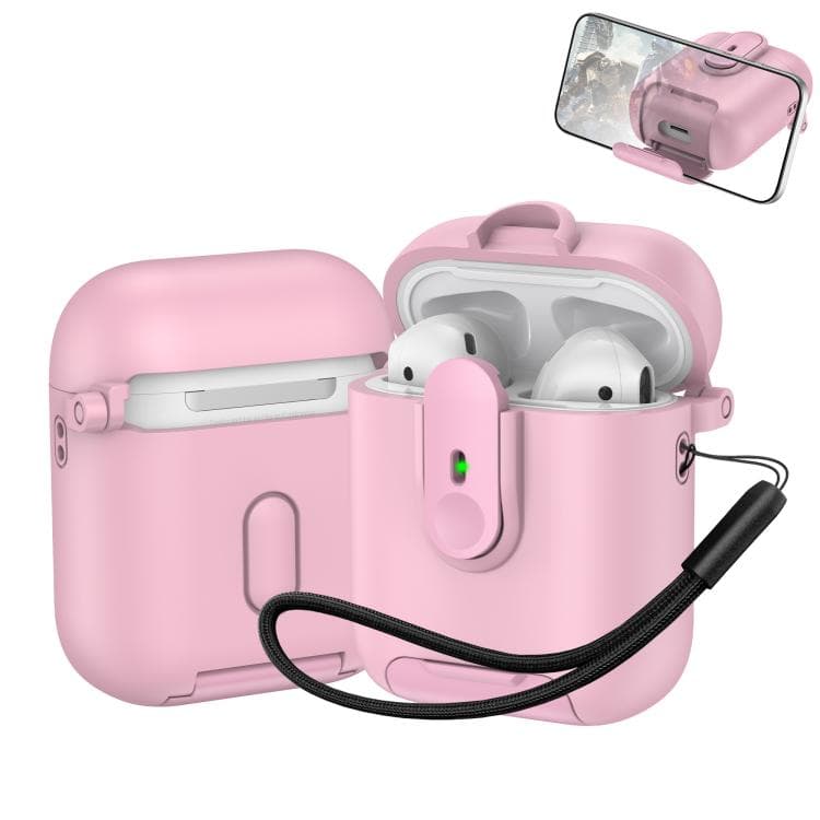 Supporto per auricolari wireless AirPods 1/2 con custodia e laccetto (Rosa) - Immagine 1