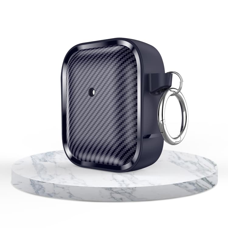 Custodia per auricolari serie AirPods 1/2 con cornice in fibra di carbonio (blu scuro) - Immagine 1