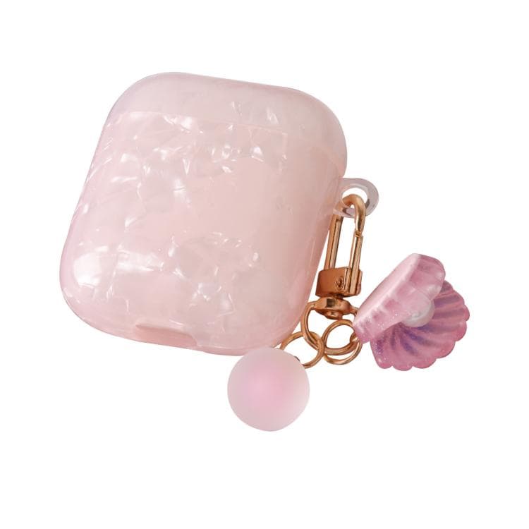 Custodia per AirPods 1/2 con guscio texture perla e gancio pendente (Rosa) - Immagine 1