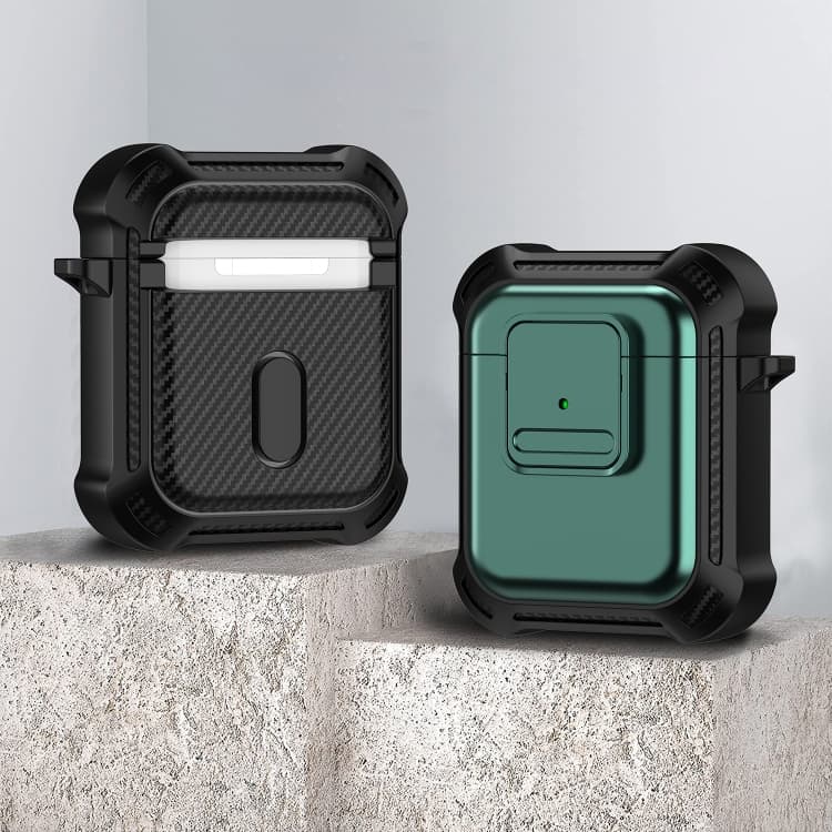 Custodia protettiva antiurto in TPU + PC per AirPods 1/2 con interruttore (Verde) - Immagine 1